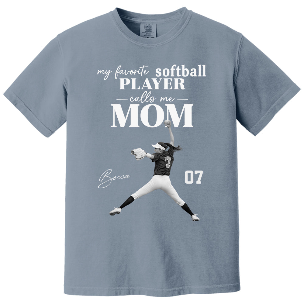 Personalized My Favorite Softball Player Calls me Mom Washed Tee Retro Bootleg Shirt For Softball Players T24