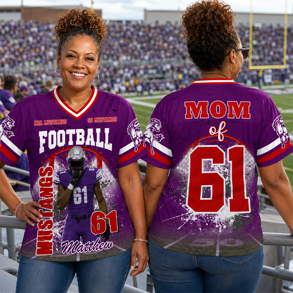 Custom Football Mom Jersey with Photo & Player Number – Personalized Game Day Shirt Hv01