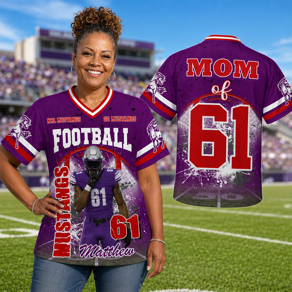 Custom Football Mom Jersey with Photo & Player Number – Personalized Game Day Shirt Hv01