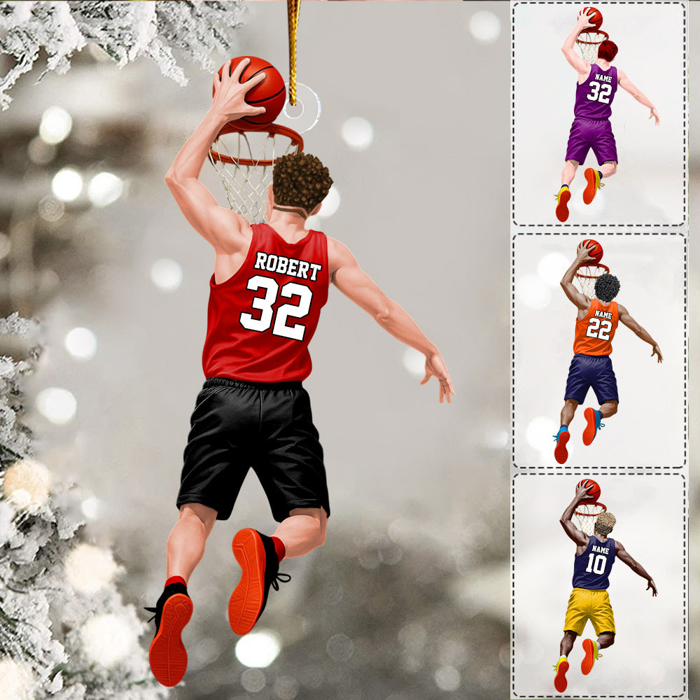 Basketball Player Jumping Dunking Personalized Ornament Gift For Basketball Lovers, Custom Christmas Gifts For Basketball Players Li29