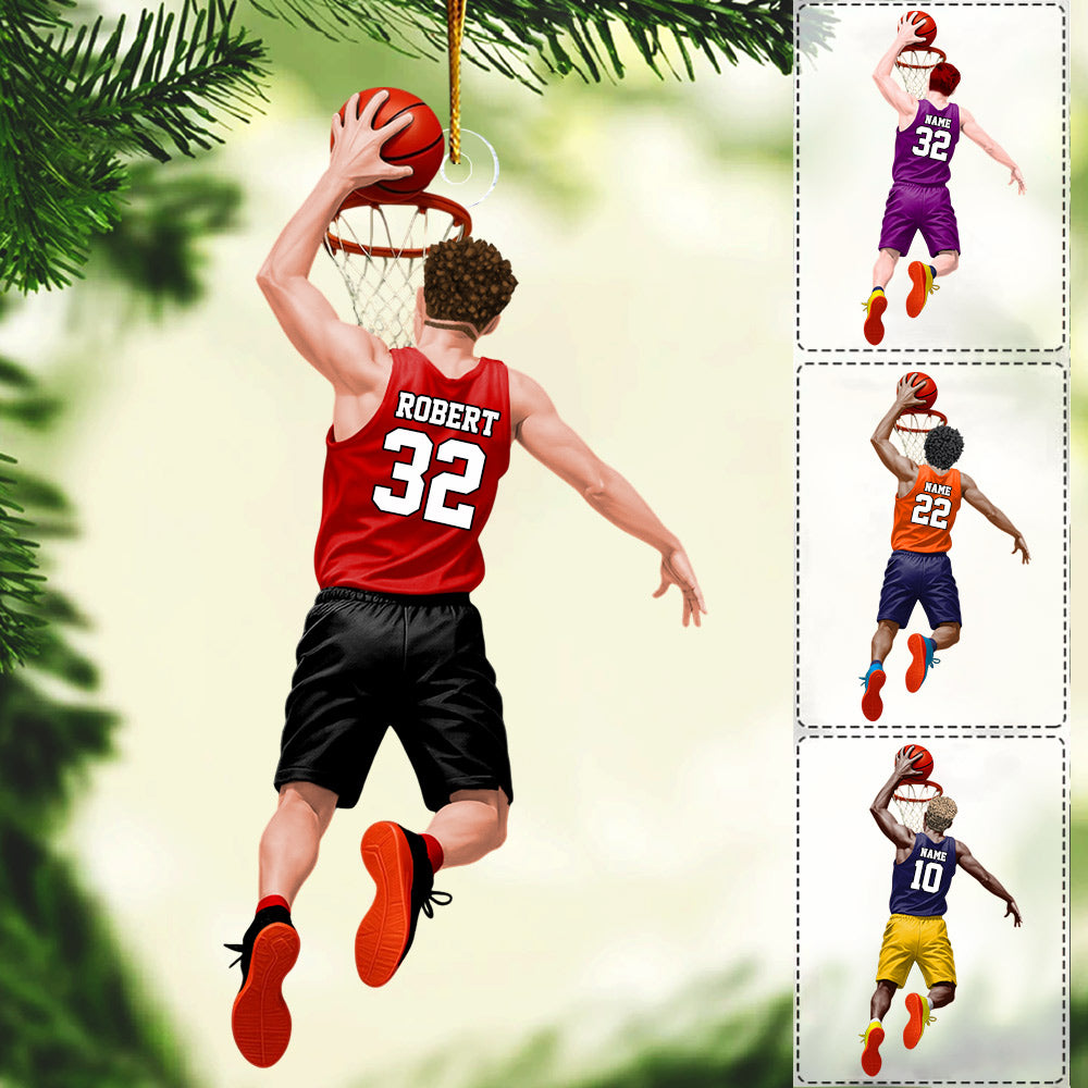 Basketball Player Jumping Dunking Personalized Ornament Gift For Basketball Lovers, Custom Christmas Gifts For Basketball Players Li29
