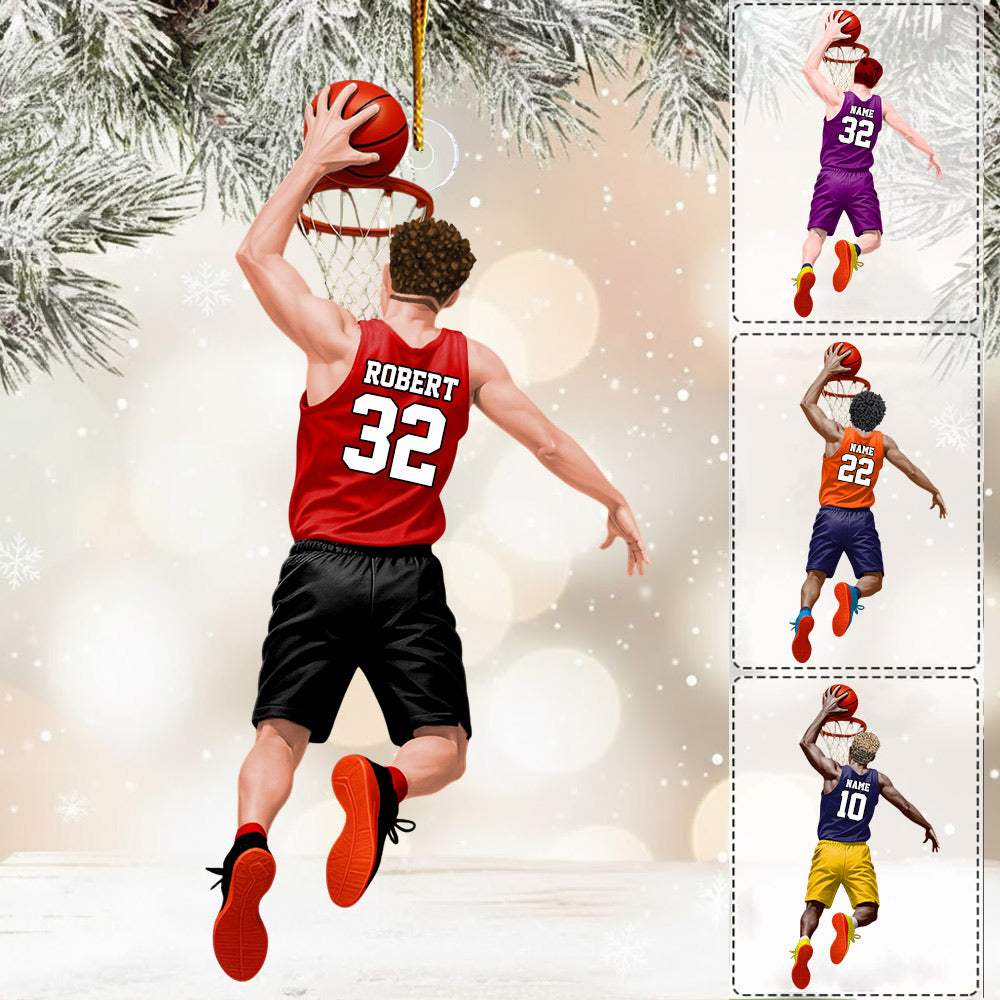 Basketball Player Jumping Dunking Personalized Ornament Gift For Basketball Lovers, Custom Christmas Gifts For Basketball Players Li29