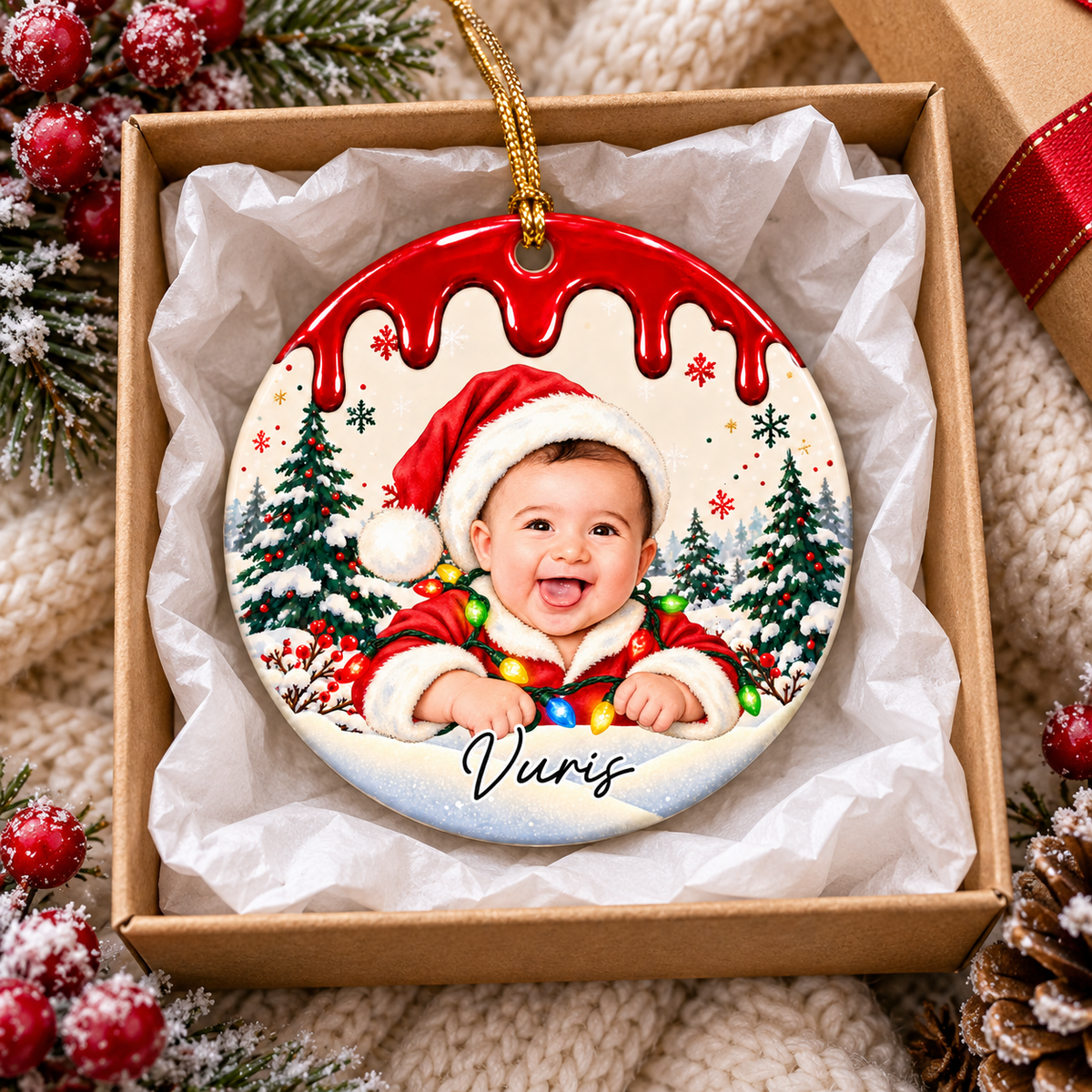 Custom Photo Christmas Portrait Gifts - Personalized Christmas Ornament - Little Hearts Full Of Joy T24