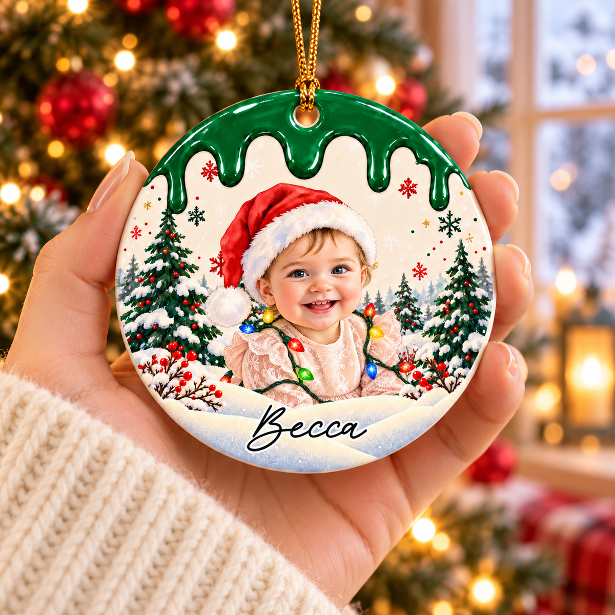 Custom Photo Christmas Portrait Gifts - Personalized Christmas Ornament - Little Hearts Full Of Joy T24