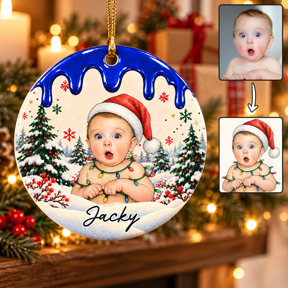 Custom Photo Christmas Portrait Gifts - Personalized Christmas Ornament - Little Hearts Full Of Joy T24