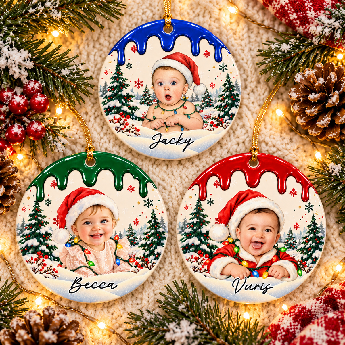 Custom Photo Christmas Portrait Gifts - Personalized Christmas Ornament - Little Hearts Full Of Joy T24