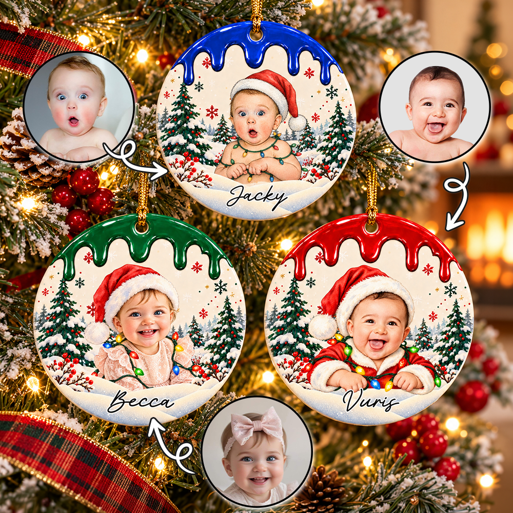 Custom Photo Christmas Portrait Gifts - Personalized Christmas Ornament - Little Hearts Full Of Joy T24