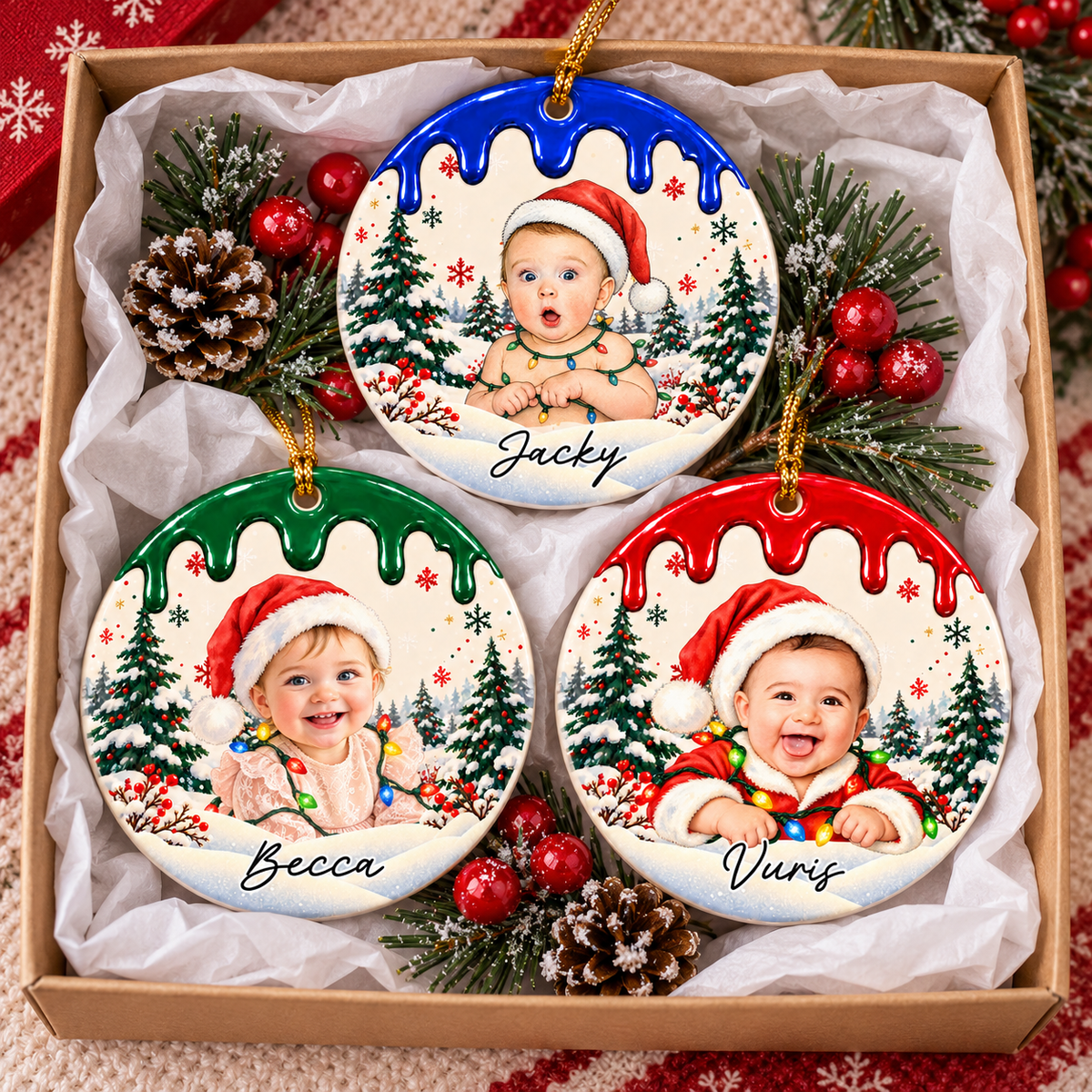 Custom Photo Christmas Portrait Gifts - Personalized Christmas Ornament - Little Hearts Full Of Joy T24