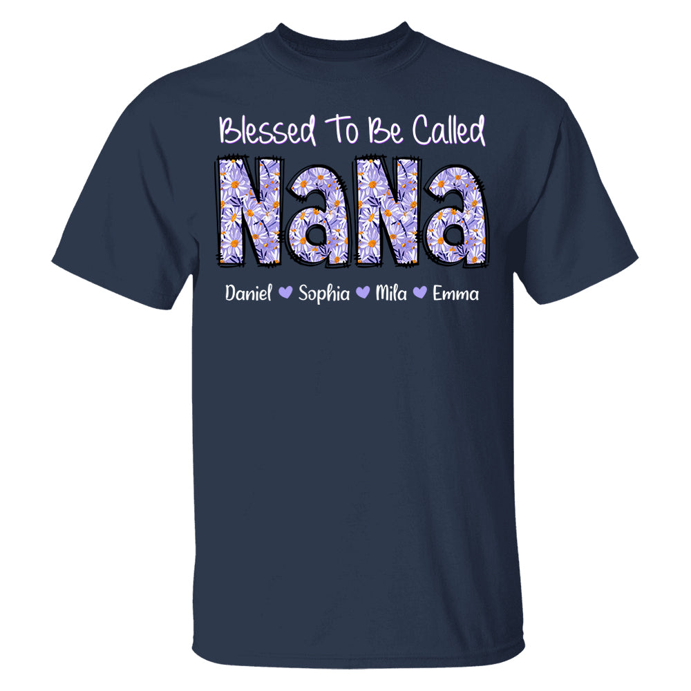 Blessed To Be Called NaNa, Custom Nana Purple Daisy With Grandkids Mother's Day T-Shirt T1807 Pt99