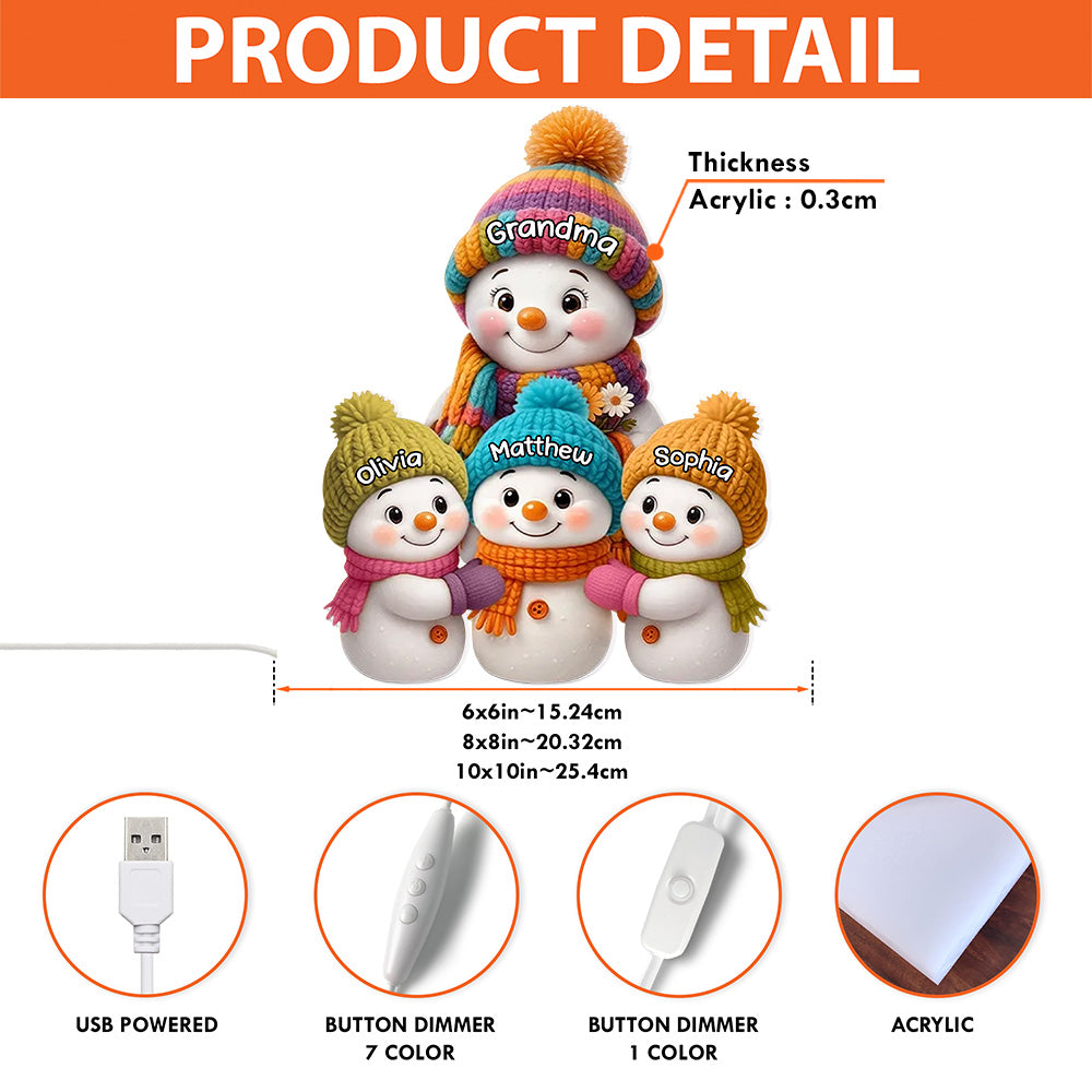 Snowman Family Acrylic Light Box With Knitted Hats, Cozy Holiday Scene For Grandparents, Warm Winter Décor, A Heartfelt Christmas Gift