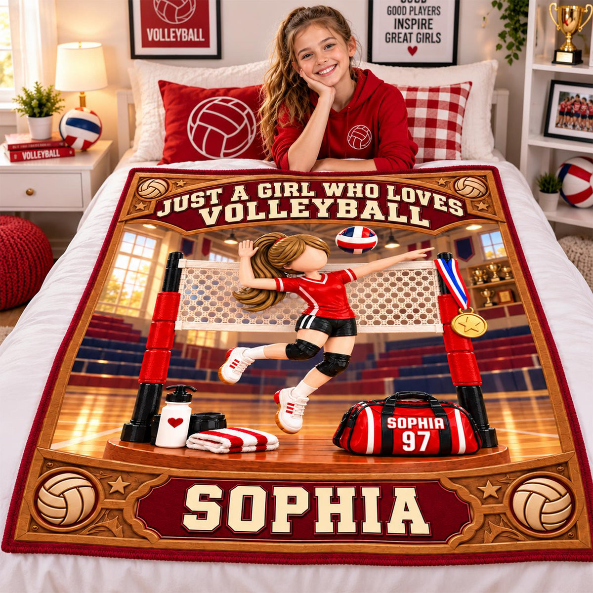 Personalized Volleyball Player Christmas Blanket, Custom Name, Number & Uniform Colors, Just a Girl Who Loves Volleyball Gift C2408 Hv01 DH09