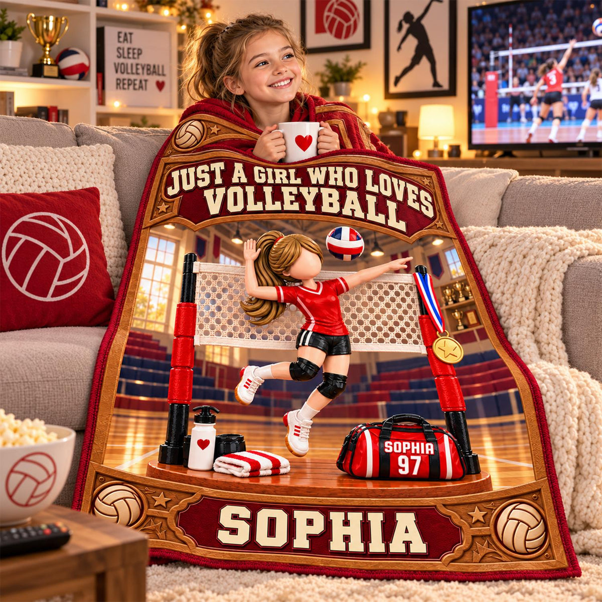 Personalized Volleyball Player Christmas Blanket, Custom Name, Number & Uniform Colors, Just a Girl Who Loves Volleyball Gift C2408 Hv01 DH09