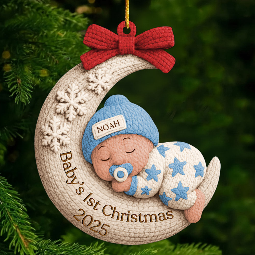 Baby's 1st Christmas, Baby On Moon, Custom Acrylic Ornament, Gift For New Parents T1807