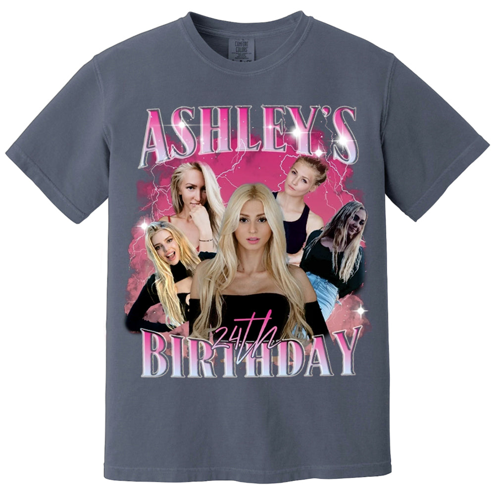 Custom Birthday Photo Collage Shirt, Custom Girlfriend-Boyfriend Tee, Bootleg Shirt, Matching Birthday Retro Shirt, Custom Phot and Name Tee