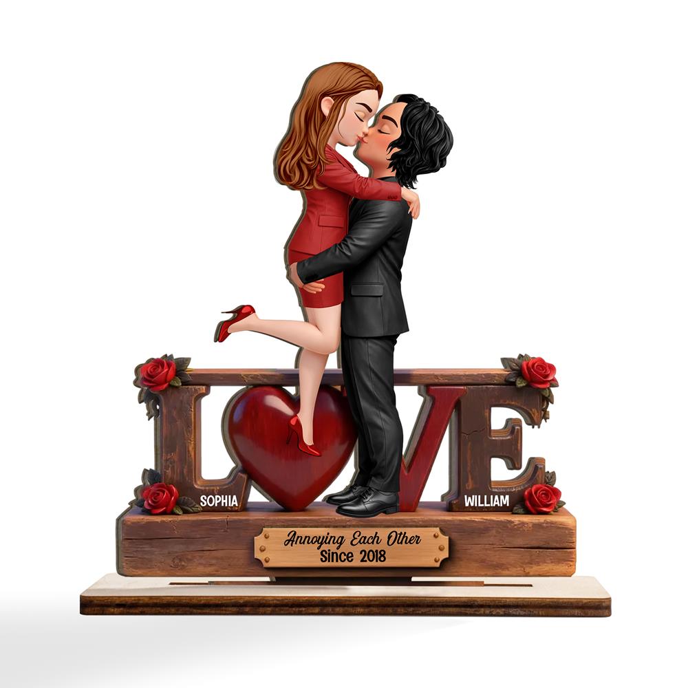 Eternal Rose LOVE Couple Forever Together - Personalized 2-Layered Wooden Plaque - Valentine's Day Gift For Couple, For Him, For Her Nh00