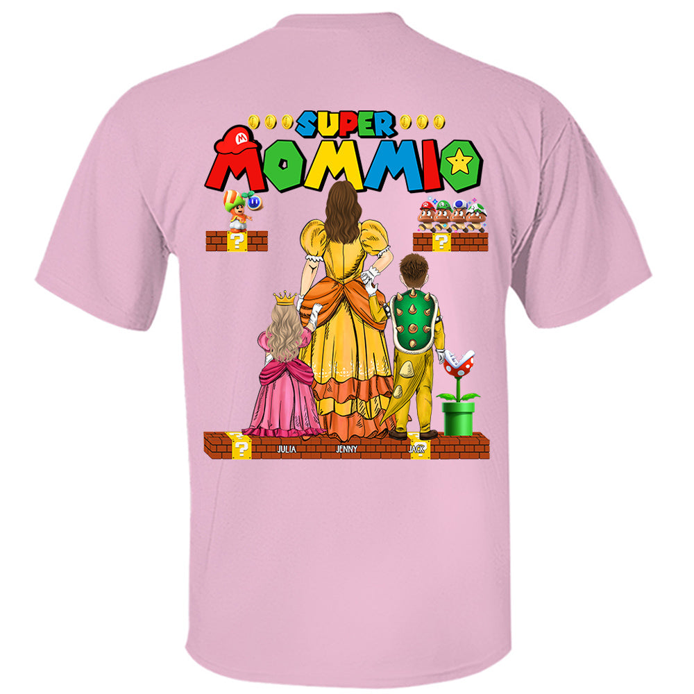 Custom Super Mommio Shirt, Personalized Mommio T-Shirt, Mothers Day Gift Tshirt, Mommio Shirt, Custom Kids Name Mom Shirt, Gamer Mom TShirt Back Print Nh00