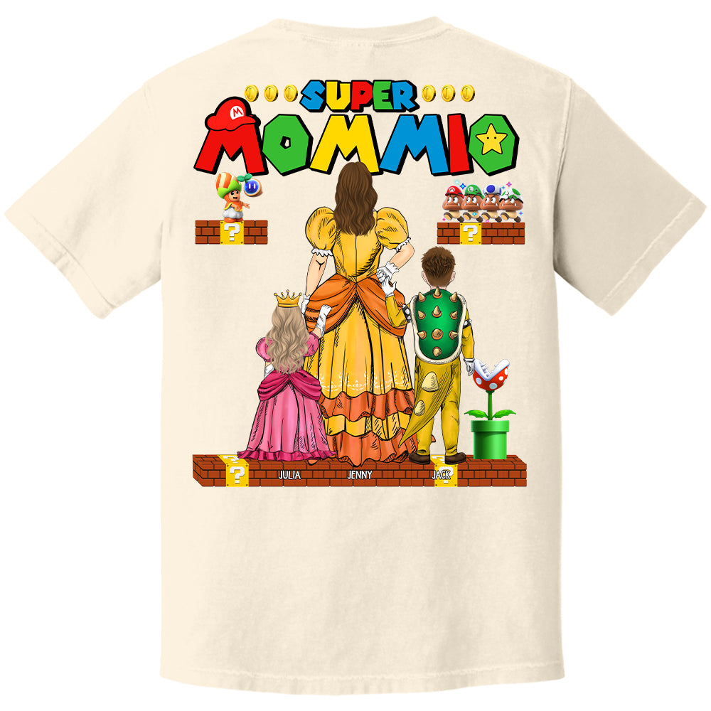 Custom Super Mommio Shirt, Personalized Mommio T-Shirt, Mothers Day Gift Tshirt, Mommio Shirt, Custom Kids Name Mom Shirt, Gamer Mom TShirt Back Print Nh00