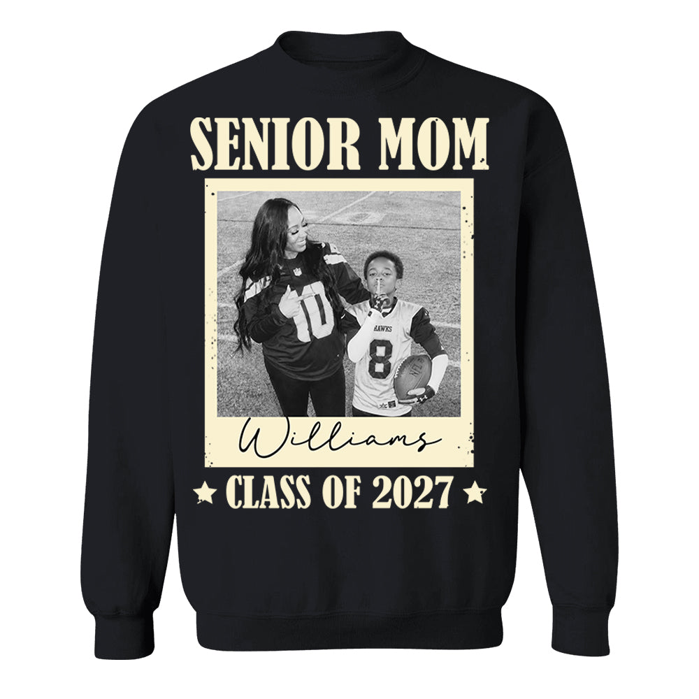 Senior Football Mom - Personalized Shirt For Football Mom Grandma Custom Football Player Photo NA04 T24