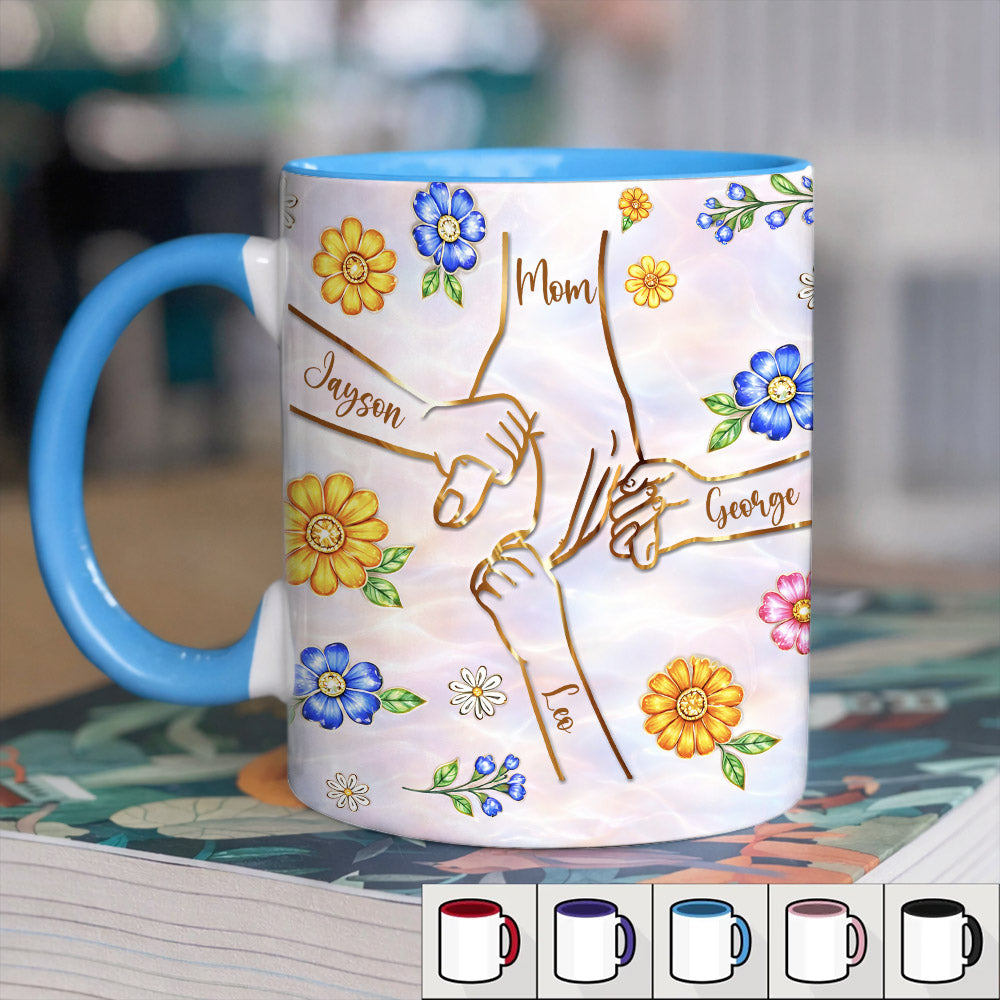 Personalized You Hold Our Hands Also Our Hearts Mug, 3D Inflated Effect Printed Mug, Personalized Holding Mom's Hands, Mother's Day Nana Grandma Vr2