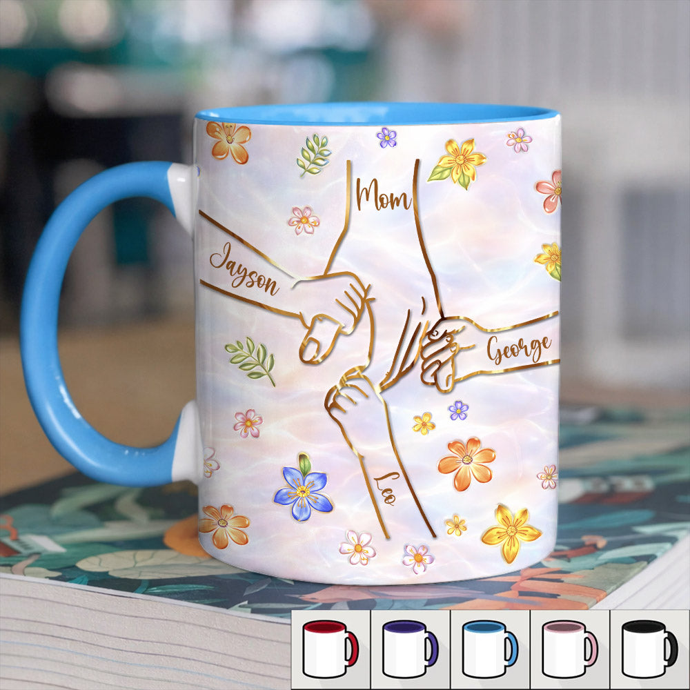 Personalized You Hold Our Hands Also Our Hearts Mug, 3D Inflated Effect Printed Mug, Personalized Holding Mom's Hands, Mother's Day Nana Grandma Vr2