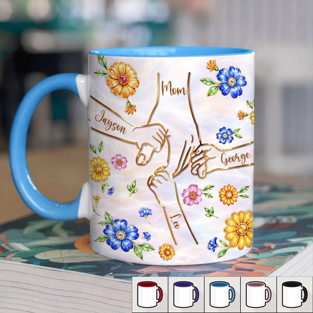 Personalized You Hold Our Hands Also Our Hearts Mug, 3D Inflated Effect Printed Mug, Personalized Holding Mom's Hands, Mother's Day Nana Grandma