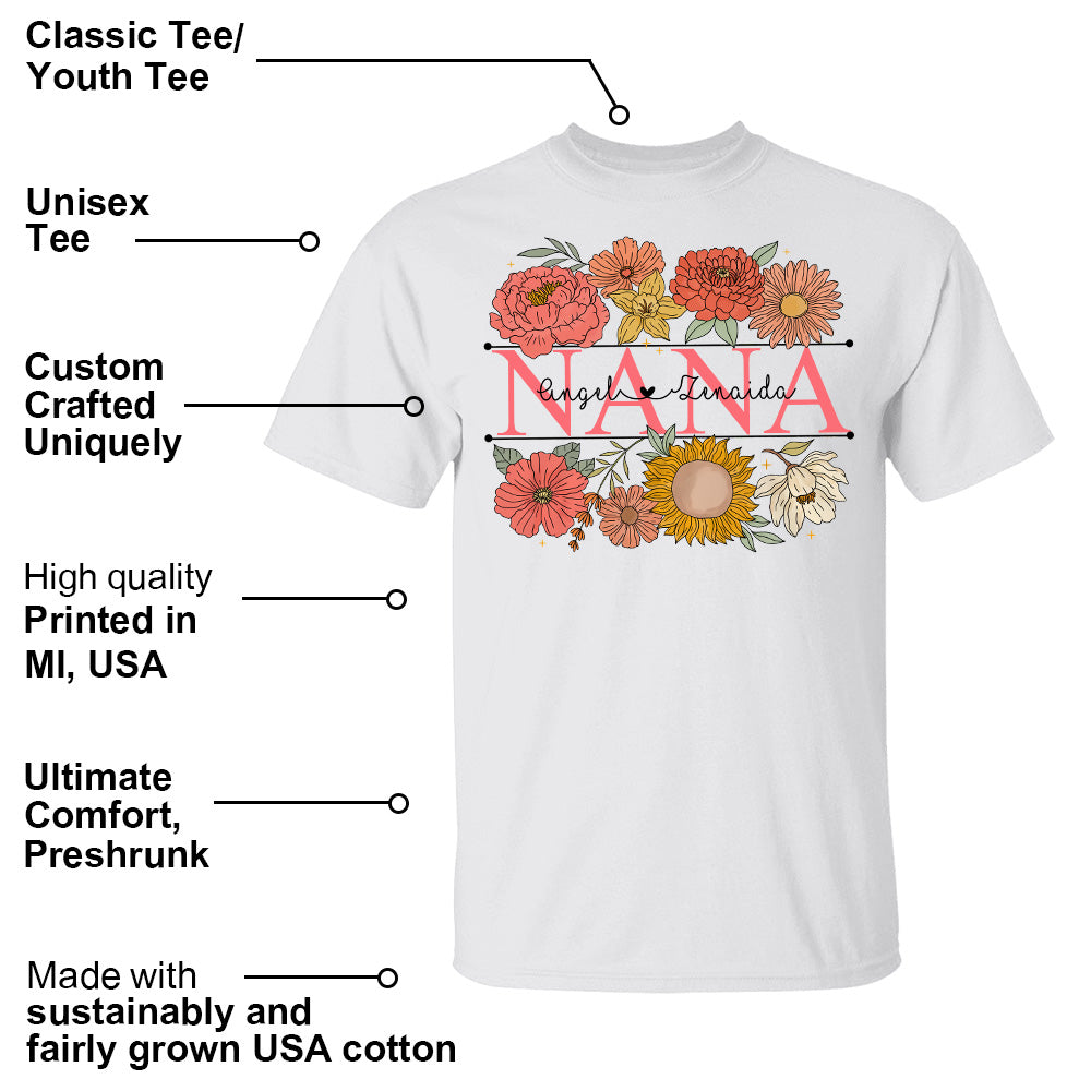 Grandma Retro Floral Shirt - Custom Nickname Grandma Nana Mimi & Kid Names - Mother's Day NA04