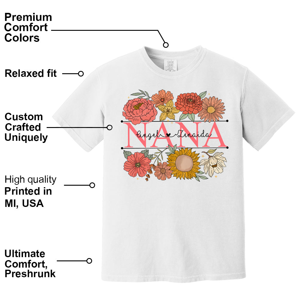 Grandma Retro Floral Shirt - Custom Nickname Grandma Nana Mimi & Kid Names - Mother's Day NA04