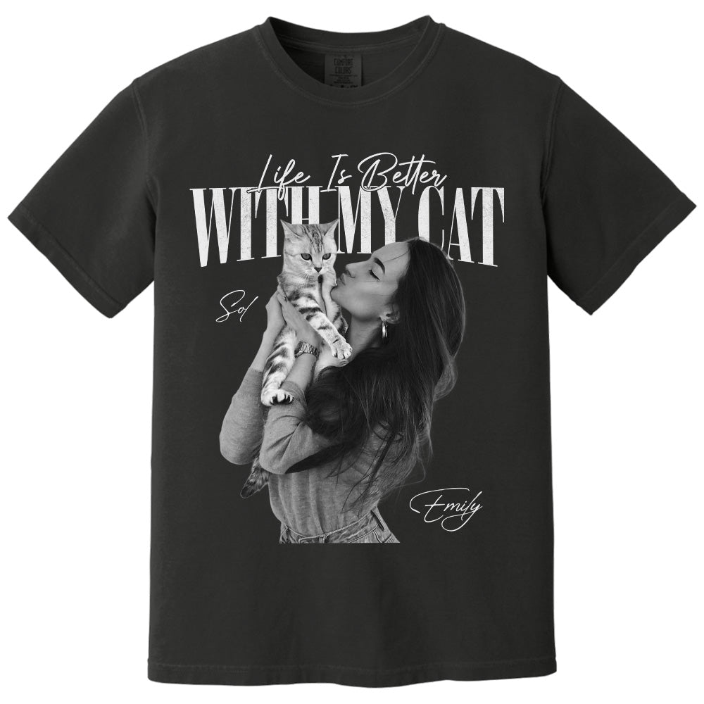 Life Is Better With My Cat - Washed Tee Retro Bootleg Shirt For Cat Lovers T1807