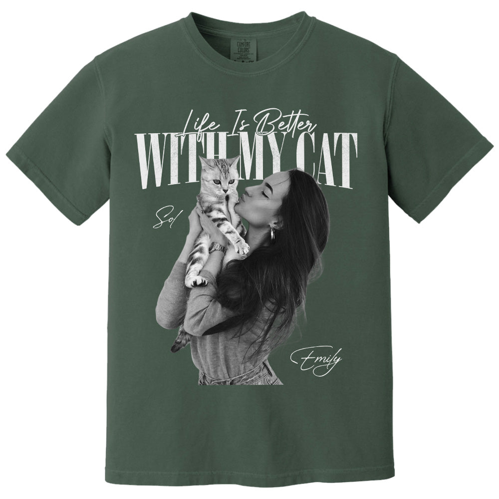 Life Is Better With My Cat - Washed Tee Retro Bootleg Shirt For Cat Lovers T1807