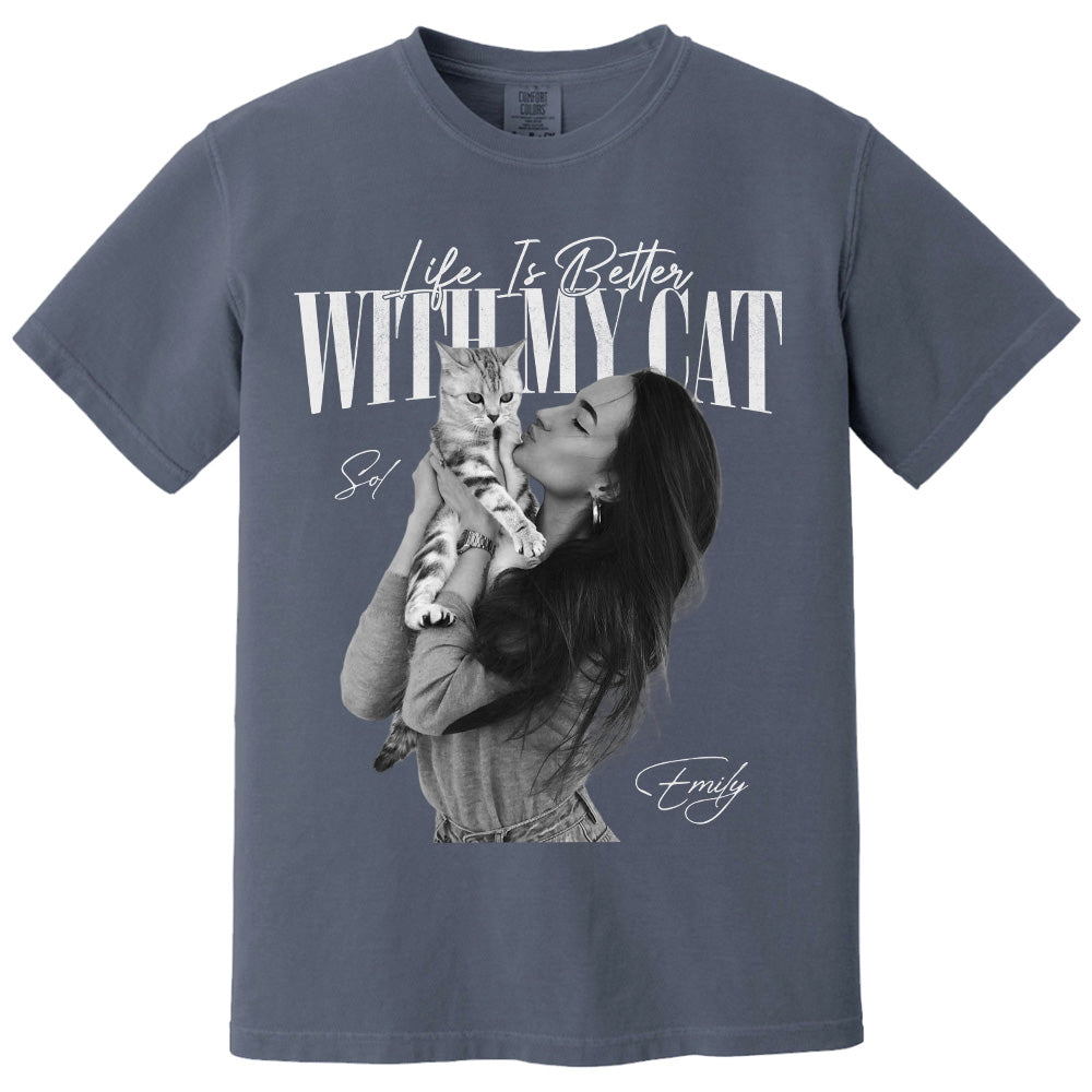 Life Is Better With My Cat - Washed Tee Retro Bootleg Shirt For Cat Lovers T1807