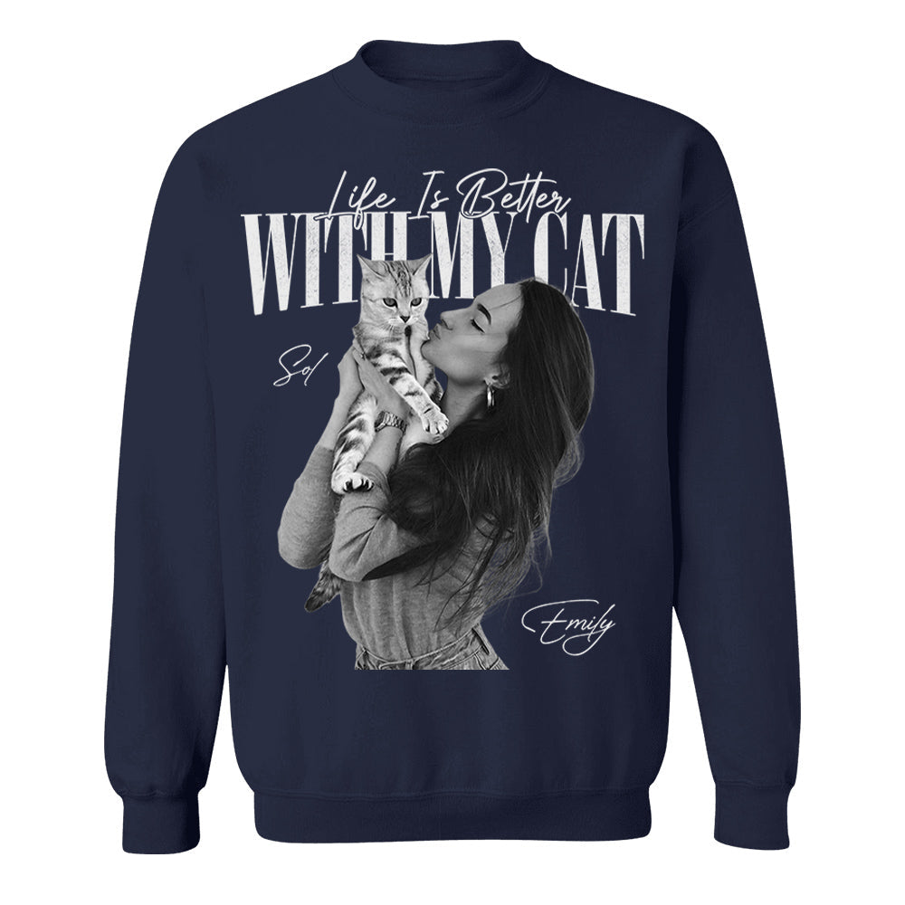 Life Is Better With My Cat - Washed Tee Retro Bootleg Shirt For Cat Lovers T1807