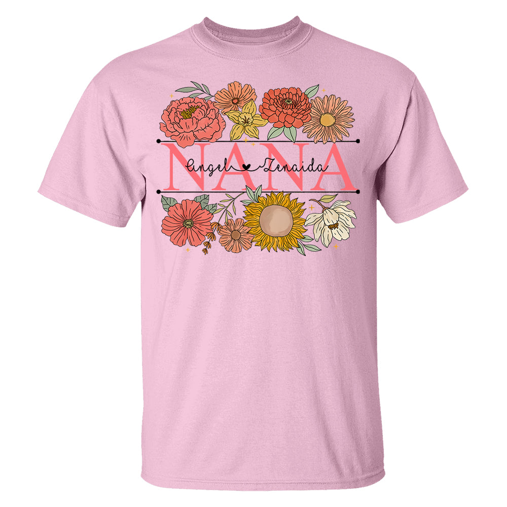Grandma Retro Floral Shirt - Custom Nickname Grandma Nana Mimi & Kid Names - Mother's Day NA04