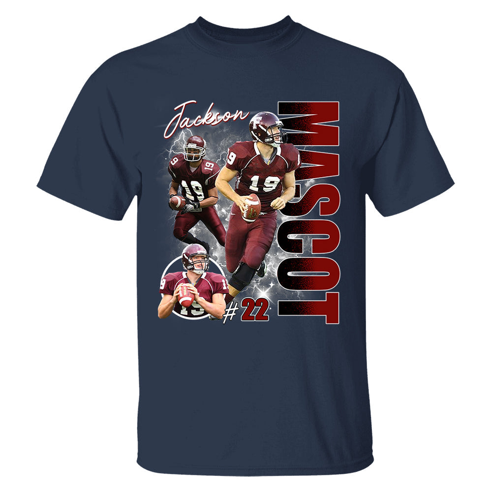 Custom Photo Football Player Shirt - Personalized Team Name School Name Bootleg Shirt