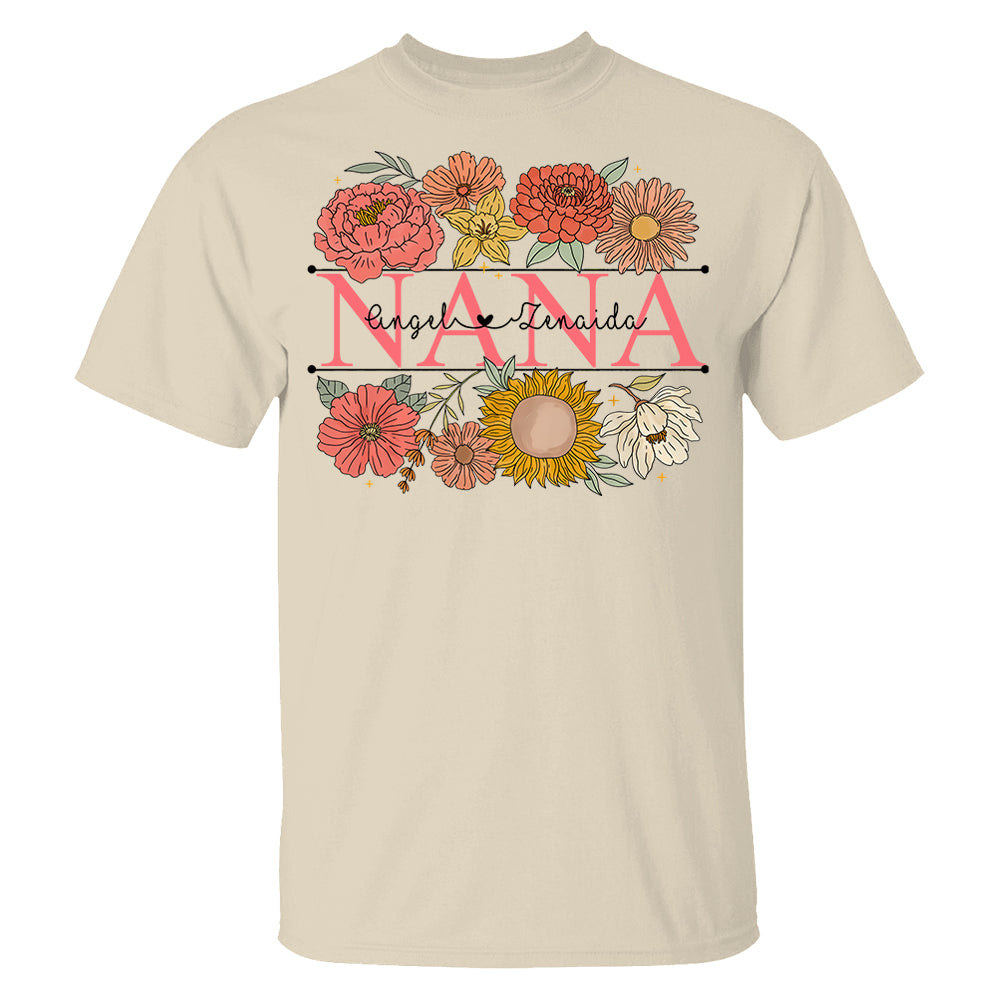 Grandma Retro Floral Shirt - Custom Nickname Grandma Nana Mimi & Kid Names - Mother's Day NA04