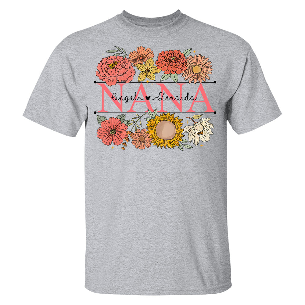 Grandma Retro Floral Shirt - Custom Nickname Grandma Nana Mimi & Kid Names - Mother's Day NA04
