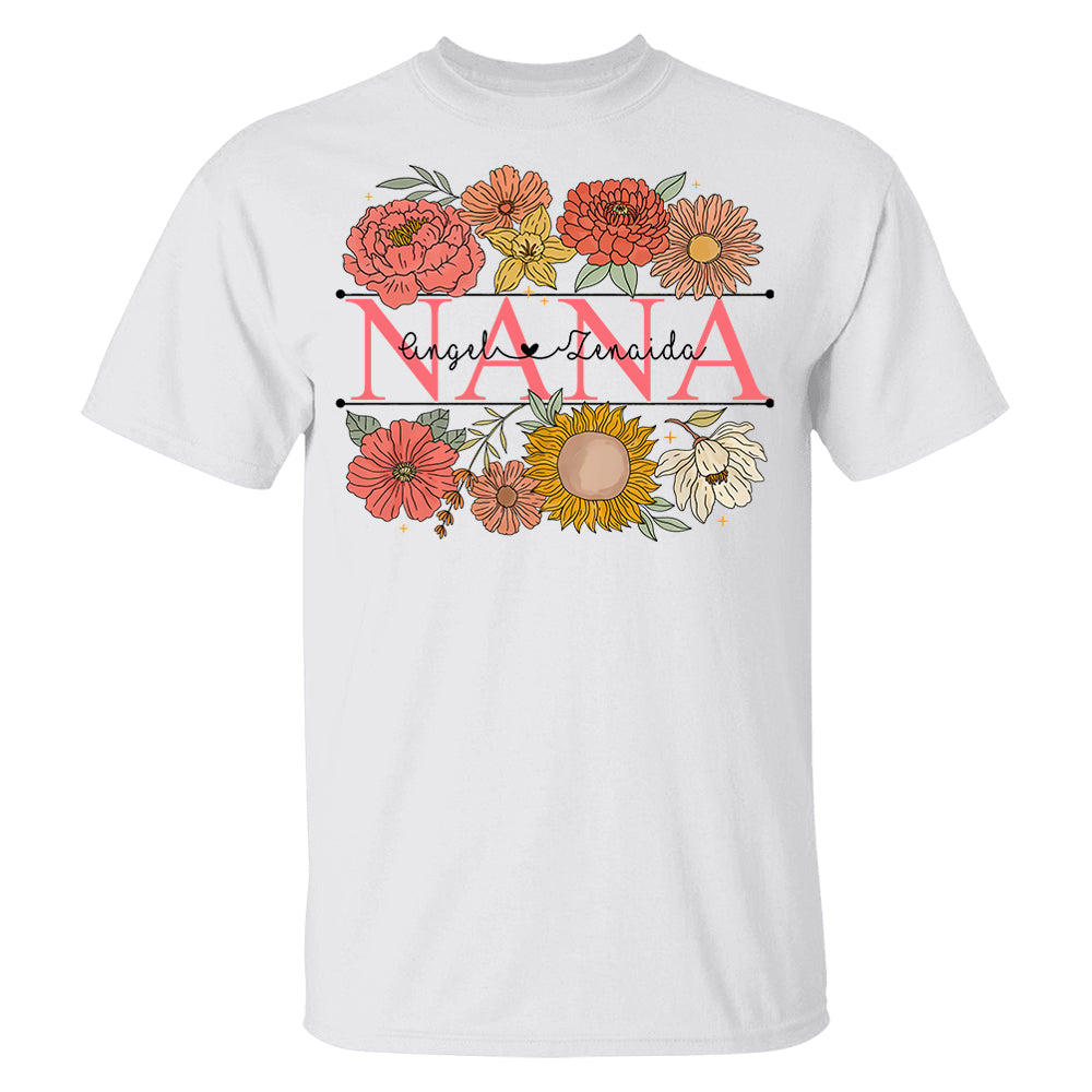 Grandma Retro Floral Shirt - Custom Nickname Grandma Nana Mimi & Kid Names - Mother's Day NA04