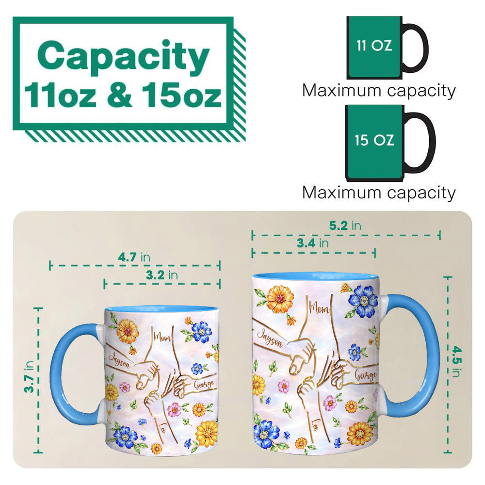 Personalized You Hold Our Hands Also Our Hearts Mug, 3D Inflated Effect Printed Mug, Personalized Holding Mom's Hands, Mother's Day Nana Grandma