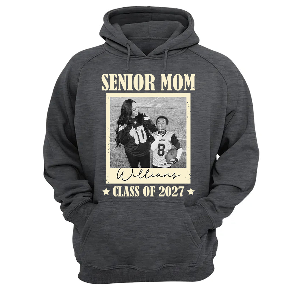Senior Football Mom - Personalized Shirt For Football Mom Grandma Custom Football Player Photo NA04 T24