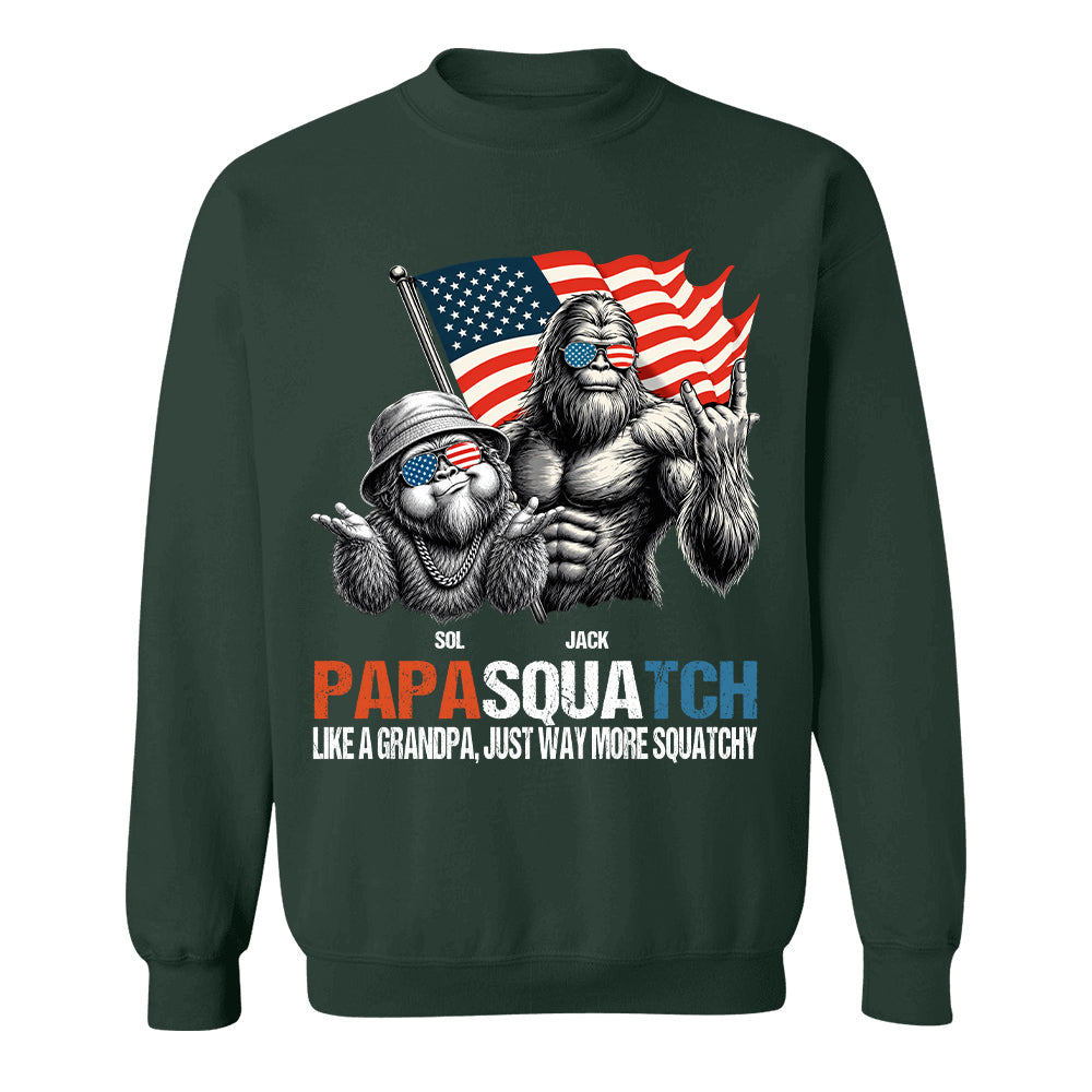 Personalized Papasquatch - Bigfoot Merica Rock American Flag T-Shirt, Father Day Gifts for Dad Funny Papa Tshirt Cool Daddy Bigfoot Tee A2110 T24