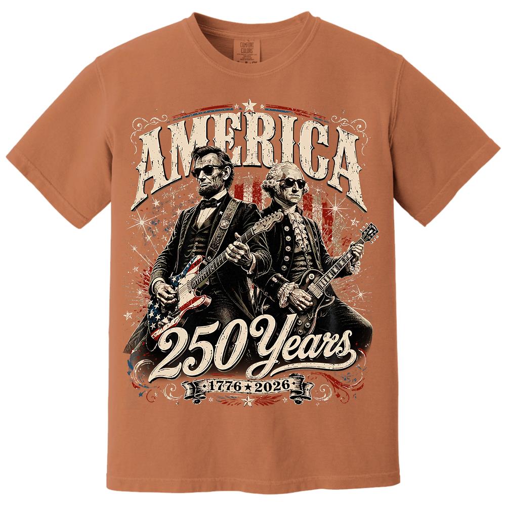 250 Years America Anniversary Guitar Shirt, George Washington & Lincoln Playing Guitar, Funny 4th of July Rock Tee Hv01