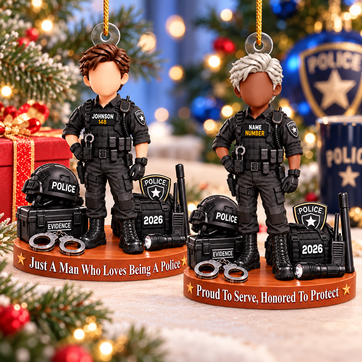 Custom Police Officer Christmas Ornament, Sheriff Bulletproof Vest,  Police Gift L0411 VH01