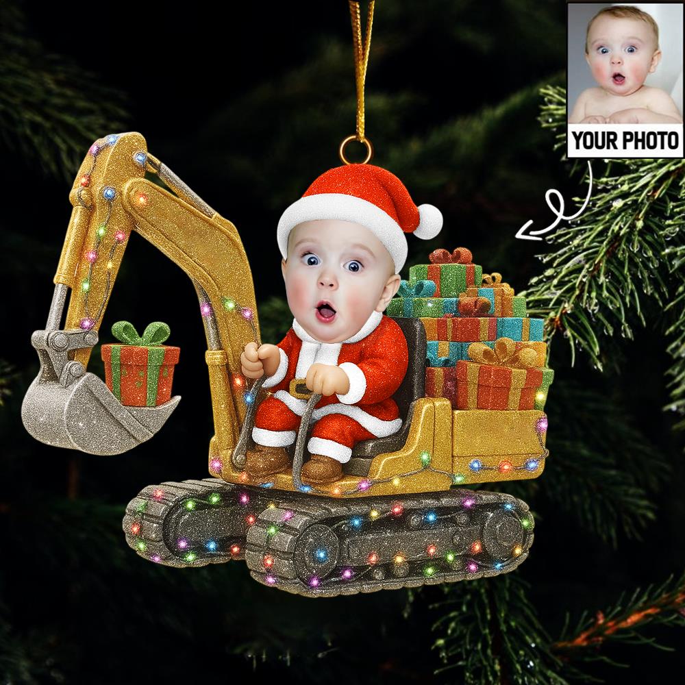 Personalized Upload Photo Excavator Christmas Ornament Gift For Boys Nh00