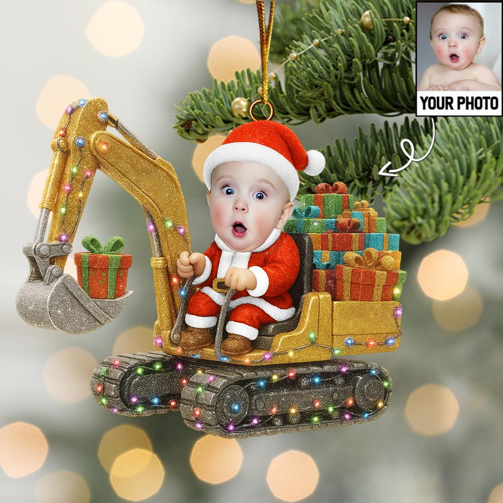 Personalized Upload Photo Excavator Christmas Ornament Gift For Boys Nh00