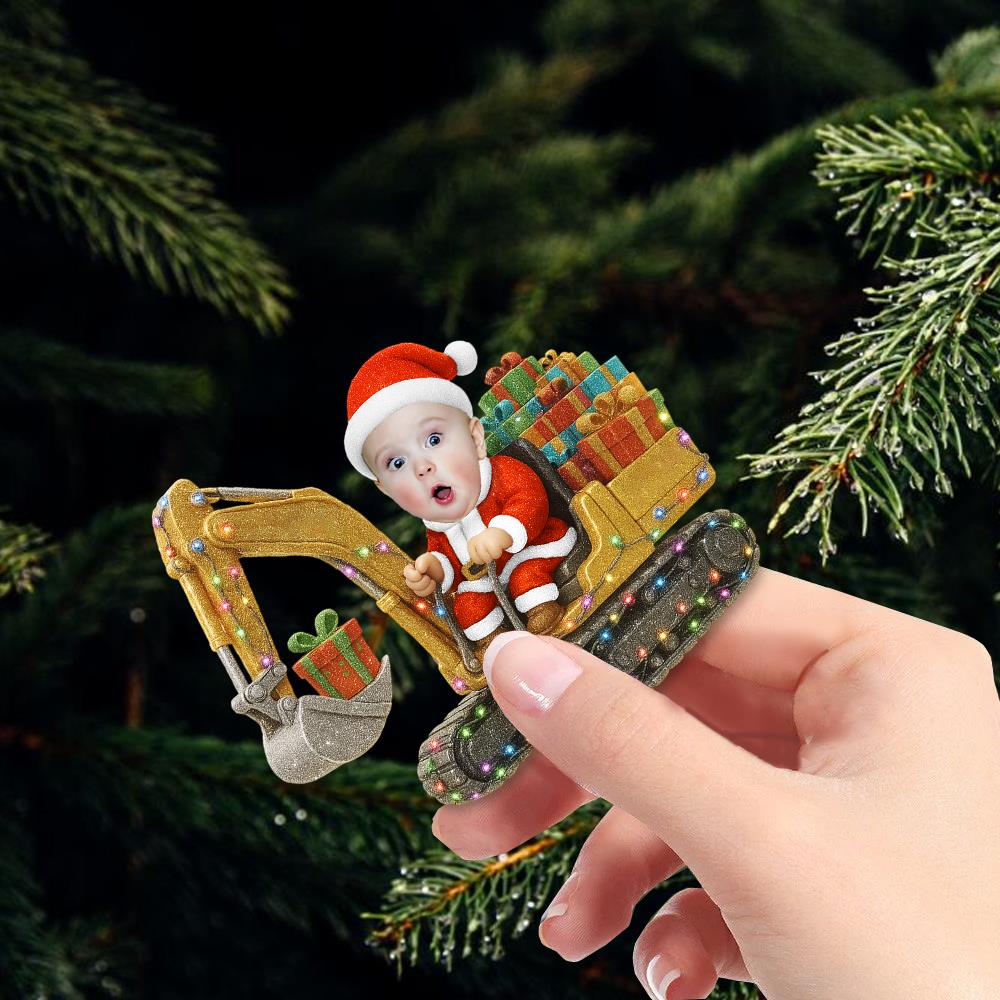 Personalized Upload Photo Excavator Christmas Ornament Gift For Boys Nh00