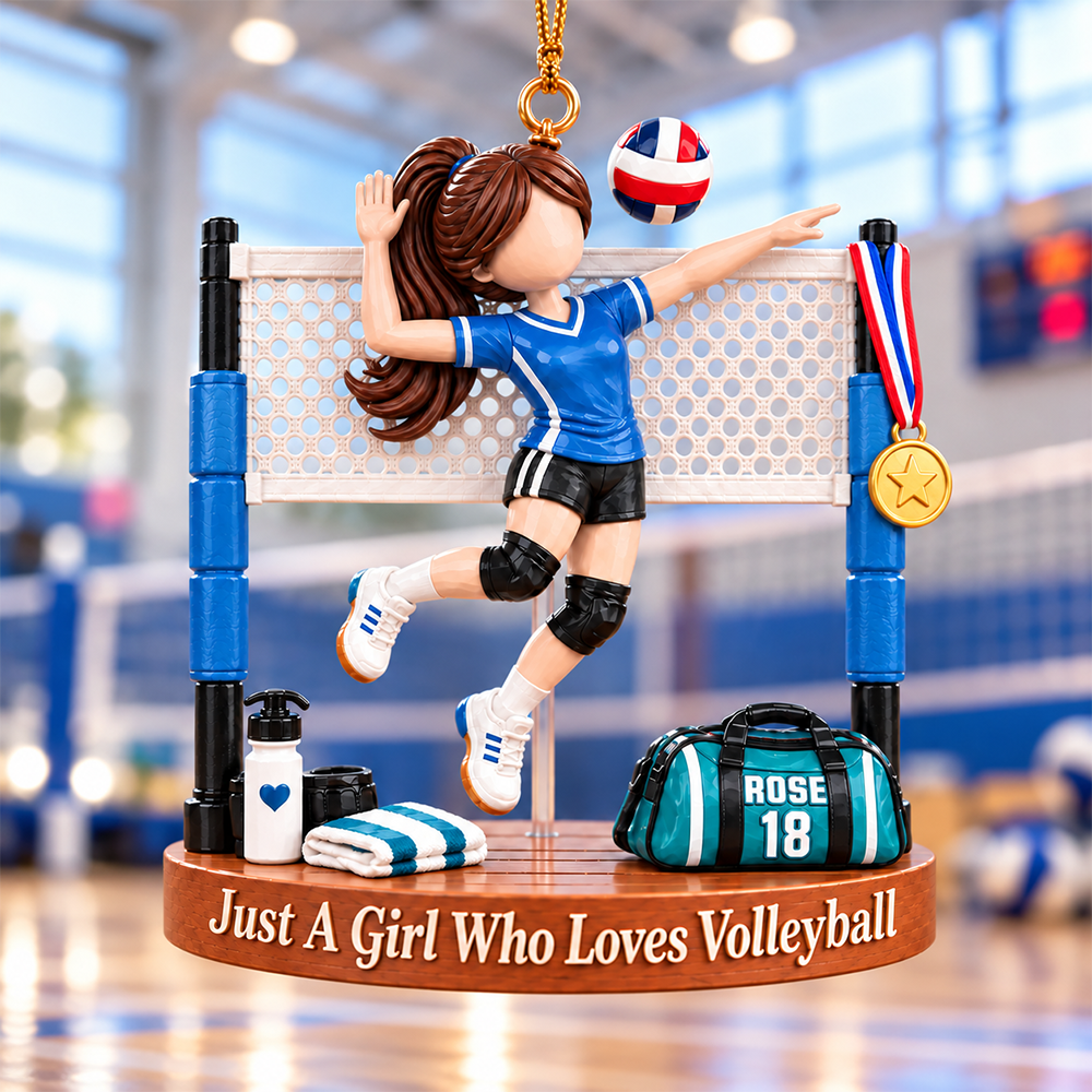 Personalized Volleyball Player Christmas Ornament, Custom Name, Number & Uniform Colors, Just a Girl Who Loves Volleyball Gift Pt99