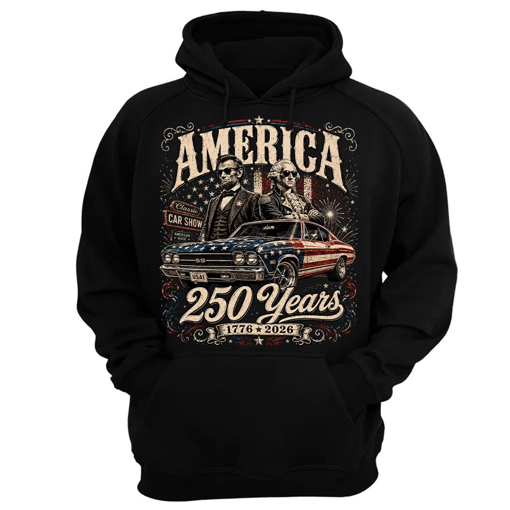 250 Years America Anniversary Classic Car Shirt, George Washington & Lincoln Playing Guitar, Funny 4th of July Tee For Car Lovers Hv01