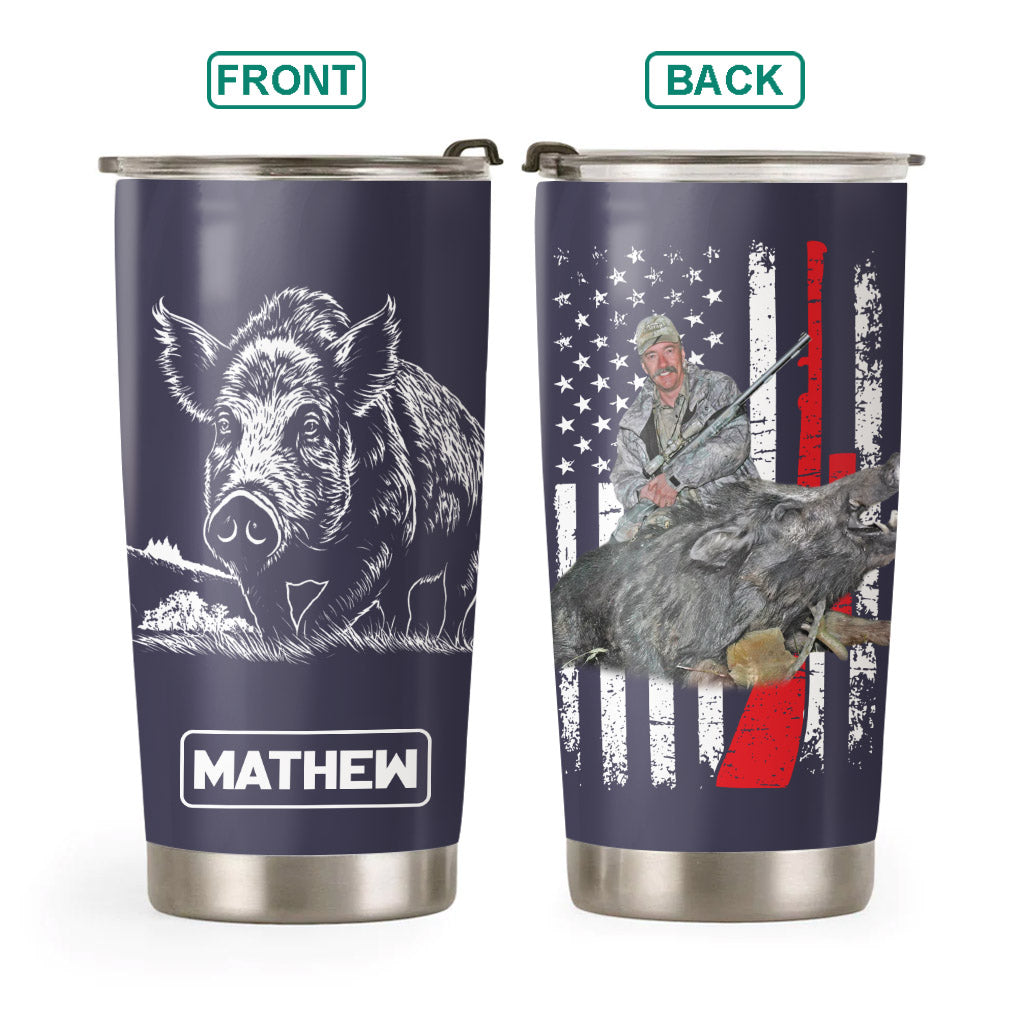 Wild Hog Hunting Gifts for Men, Him Personalized. Upload Photo Tumbler Landing Mallard Waterfowl Hunter Gift, Christmas Gifts for Husband, Dad, Father's Day Pt99