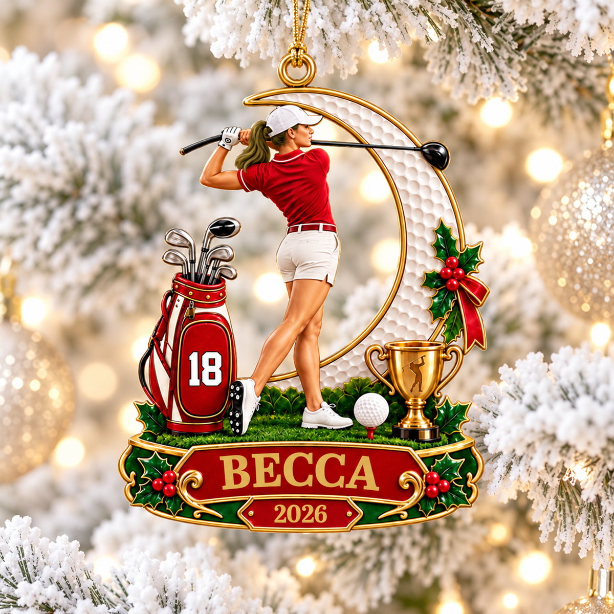 Personalized Golfer Christmas Ornament 2026 – Custom Name & Number Acrylic Keepsake | Golf Gift For Him T24