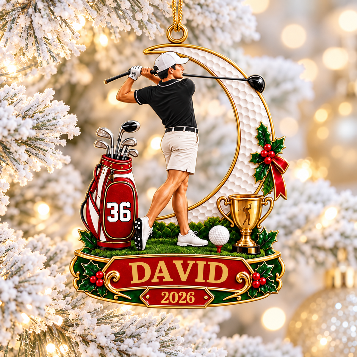 Personalized Golfer Christmas Ornament 2026 – Custom Name & Number Acrylic Keepsake | Golf Gift For Him T24