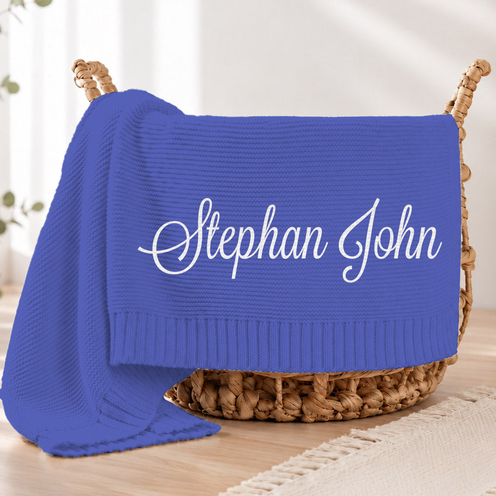 Embroidered Knit Baby Blanket, Soft Cotton Knit Baby Blanket, Custom Baby Name Blanket, Baby Shower Gift, Newborn Blanket, Keepsake Gift for Baby Pt99